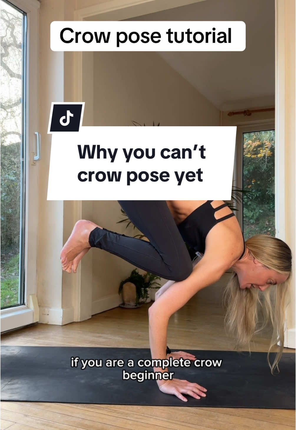 Stop trying to rest your knees on the backs of your arms if you are learning crow pose. Initially take the knees wide to create a shelf for your arms and this is where you’ll learn
