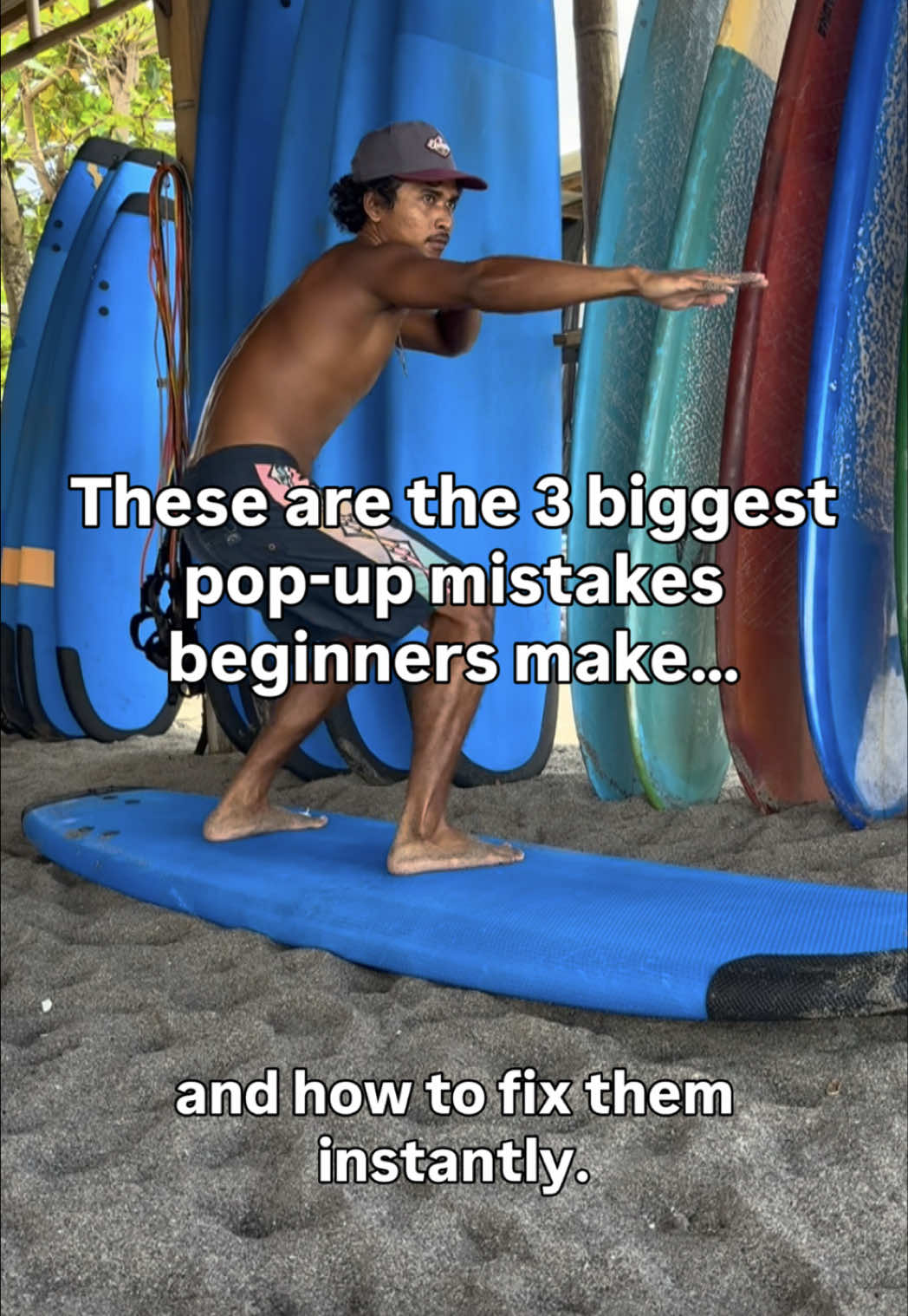 These are the 3 biggest pop-up mistakes beginners make…and how to fix them instantly.#surfcoach #surftraining #surfimprovement #surftips #surflesson